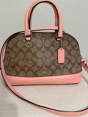 Coach Brown Signature Dome Satchel with Pink Trim